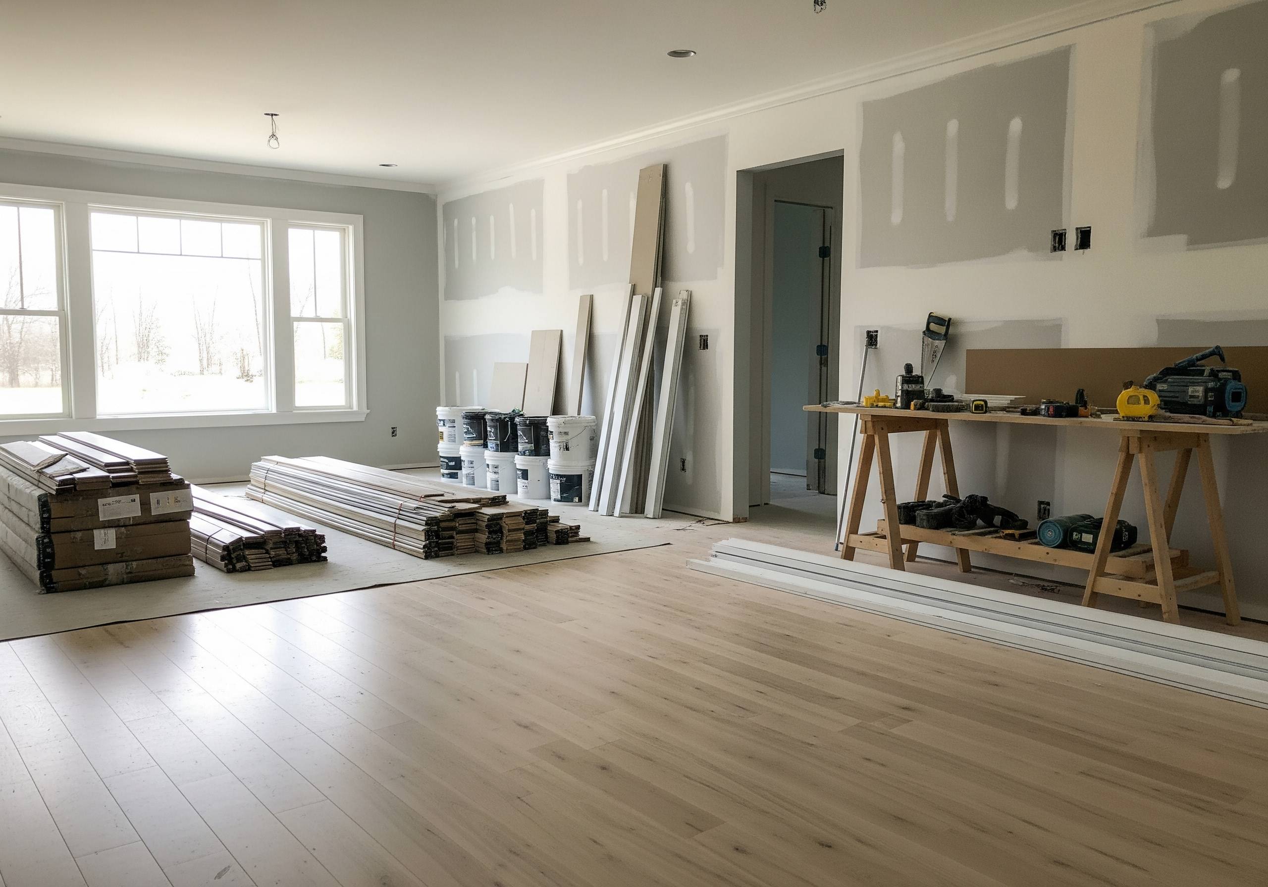 Sala de casa em reforma representando Empréstimo com Construção